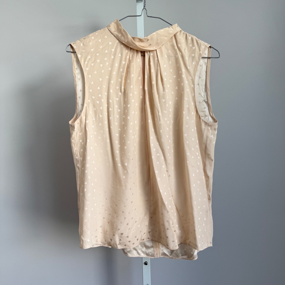 Rebecca Taylor 100% Silk Dainty Office Siren Heart  Mock Neck Blouse‎ M Beige